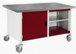 bott Cubio Storage mobil műhelyasztal, 84 x 150 x 75 cm, szekrény, nyitott polccal, linóleum, szürke-piros