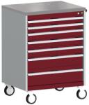 bott Cubio mobil komód, 109 x 80 x 65 cm, 7 fiókos, linóleum, szürke-piros