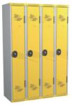 Acial hegesztett öltözőszekrény, 4 rekeszes, 300 mm, hengerzárral, szürke/sárga