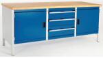 bott Műhelyasztal Bott Cubio Tároló, 84 x 200 x 75 cm, 2 szekrény, 3 fiók, linóleum, szürke-kék