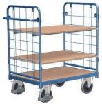 Variofit Polcos kocsi fogantyúval és hálós oldalakkal, 500 kg-ig, 3 polcos, 122 x 138, 5 x 82 cm, kék