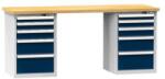 POLAK Műhelyasztal KOMBI OB5720, 2000 x 700 x 890 mm, BÜKK, szürke-sötétkék
