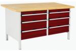bott Műhelyasztal Bott Cubio Tároló, 84 x 150 x 75 cm, 6 fiókos, multiplex, szürke-piros