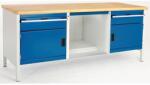 bott Műhelyasztal Bott Cubio Tároló, 84 x 200 x 75 cm, 2 szekrény, 2 fiók, polcok, linóleum, szürke-kék
