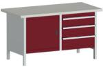 bott Műhelyasztal Bott Cubio Tároló, 84 x 150 x 75 cm, 3 fiók, szekrény, linóleum, szürke-piros