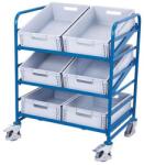 Cordes Euro polcos kocsi rekeszekkel és ferde polcokkal, 3 polccal, 93, 5 x 66, 5 x 112, 5 cm, kék