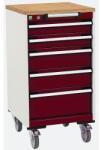 bott Cubio mobil fiókos szekrény, 99 x 52, 5 x 52, 5 cm, 5 fiókos, multiplex, szürke-piros