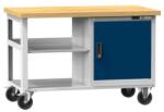 POLAK Mobil műhelyasztal PPS Multiplex, 81 x 120 x 70 cm, 2 polc és szekrény, bükk/sötétkék