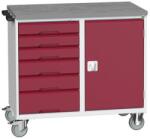 bott Karbantartó fiókos kocsi Bott Verso, 98 x 105 x 60 cm, 6 fiókos, szekrény, linóleum, szürke-piros