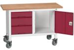bott Verso Storage mobil műhelyasztal, 125 x 60 x 83 cm, multiplex, 3 fiók, 1 szekrény, szürke-piros