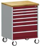 bott Cubio mobil fiókos szekrény, 109 x 80 x 65 cm, 7 fiókos, multiplex, szürke-piros