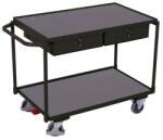 Variofit Polcos kocsi fogantyúval és fiókokkal, 250 kg-ig, 2 polc, 85 x 117, 5 x 62, 5 cm, szürke