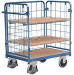 Variofit Polcos kocsi fogantyúval és hálós oldalakkal, 500 kg-ig, 3 polc, 122 x 118 x 72, 5 cm, kék