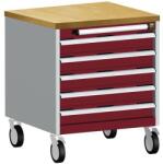 bott Cubio mobil fiókos szekrény, 79 x 65 x 65 cm, 5 fiókos, multiplex, szürke-piros