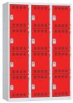 Vinco hegesztett öltözőszekrény, 3 oszlopban 12 rekesszel, 400 mm, hengerzárral, szürke/piros