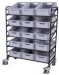 Cordes Euro polcos kocsi rekeszekkel és ferde polcokkal, 5 polccal, 135 x 66, 5 x 170 cm, szürke