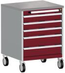 bott Cubio mobil komód, 89 x 65 x 65 cm, 5 fiókos, linóleum, szürke-piros