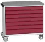 bott Verso mobil íróasztal fiókokkal, 98 x 105 x 60 cm, 7 fiókos, linóleum, szürke-piros