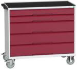 bott Verso mobil íróasztal fiókokkal, 96, 5 x 80 x 55 cm, 5 fiókos, matt, szürke-piros - manutan - 703 199 Ft
