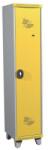 Acial hegesztett öltözőszekrény válaszfallal, 1 rekeszes, 400 mm, lábakon, forgóretesszel, szürke/sárga