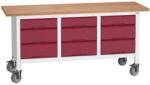 bott Mobil műhelyasztal Bott Verso Storage, 175 x 60 x 83 cm, multiplex, 9 fiókos, szürke-piros