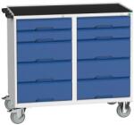 bott Karbantartó fiókos kocsi Bott Verso, 96, 5 x 105 x 55 cm, 10 fiókos, matt, szürke-kék