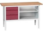 bott Verso műhelyasztal, állítható magasságú, 83-93 x 150 x 60 cm, multiplex, 3 fiók, 1 polc, szürke-piros - manutan - 628 688 Ft
