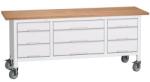bott Mobil műhelyasztal Bott Verso Storage, 200 x 60 x 83 cm, multiplex, 9 fiókos, szürke-szürke