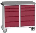 bott Karbantartó fiókos kocsi Bott Verso, 98 x 105 x 60 cm, 10 fiókos, linóleum, szürke-piros