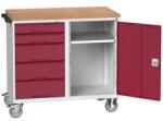 bott Karbantartó fiókos kocsi Bott Verso, 98 x 105 x 60 cm, 5 fiókos, szekrényes, multiplex, szürke-piros