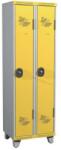 Acial hegesztett öltözőszekrény, 2 rekeszes, 300 mm, lábakon, hengerzárral, szürke/sárga