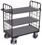Variofit Polcos kocsi fogantyúval és hálós oldalakkal, 500 kg-ig, 3 polc, 122 x 118, 5 x 62 cm, szürke