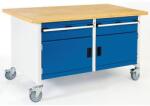 bott Cubio Storage mobil műhelyasztal, 84 x 150 x 75 cm, 2 fiók, 2 szekrény, linóleum, szürke-kék