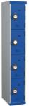 Acial hegesztett öltözőszekrény, 1 oszlopban 4 rekesszel, 300 mm, számkódos zárral, szürke/kék