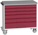 bott Verso mobil íróasztal fiókokkal, 98 x 105 x 60 cm, 6 fiókos, linóleum, szürke-piros