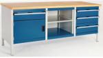 bott Műhelyasztal Bott Cubio Tároló, 84 x 200 x 75 cm, 1 szekrény, 4 fiók, nyitott tér polccal, linóleum, szürke-kék