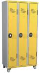 Acial hegesztett öltözőszekrény, 3 rekeszes, 300 mm, lábakon, forgóretesszel, szürke/sárga