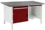 bott Műhelyasztal Bott Cubio Tároló, 84 x 150 x 75 cm, 1 szekrény, 1 fiók, polc, linóleum, szürke-piros
