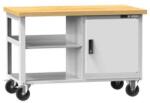 POLAK Mobil műhelyasztal PPS Multiplex, 81 x 120 x 70 cm, 2 polc és szekrény, bükk/szürke