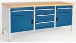 bott Műhelyasztal Bott Cubio Tároló, 84 x 200 x 75 cm, 2 szekrény, 5 fiók, linóleum, szürke-kék