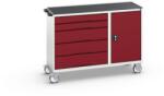 bott Karbantartó fiókos kocsi Bott Verso, 96, 5 x 130 x 55 cm, 5 fiókos, szekrény, matrac, szürke-piros