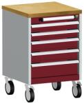 bott Cubio mobil fiókos szekrény, 79 x 52, 5 x 52, 5 cm, 5 fiókos, multiplex, szürke-piros