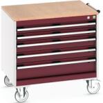 bott Cubio mobil fiókos szekrény, 79 x 80 x 65 cm, 5 fiókos, multiplex, szürke-piros