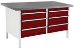 bott Műhelyasztal Bott Cubio Tároló, 84 x 150 x 75 cm, 6 fiókos, linóleum, szürke-piros