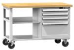 POLAK Mobil műhelyasztal PPS Multiplex, 81 x 120 x 70 cm, 4 fiókkal és 2 polccal, bükk/szürke