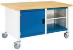 bott Cubio Storage mobil műhelyasztal, 84 x 150 x 75 cm, szekrény, nyitott polcos, multiplex, szürke-kék