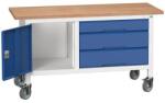 bott Verso Storage mobil műhelyasztal, 150 x 60 x 83 cm, multiplex, 3 fiók, 1 szekrény, szürke-kék