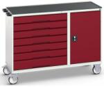 bott Karbantartó fiókos kocsi Bott Verso, 96, 5 x 130 x 55 cm, 7 fiók, szekrény, matrac, szürke-piros