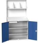 bott Workstation Economy Bott, elválasztó panellel, 2 polccal, 1 fiókkal, 200 x 105 x 55 cm, szürke-kék