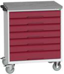 bott Verso mobil íróasztal fiókokkal, 98 x 80 x 60 cm, 7 fiókos, linóleum, szürke-piros